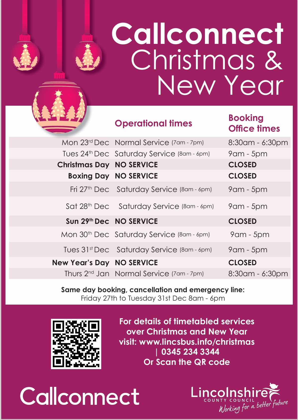 A purple graphic showing christmas bus information